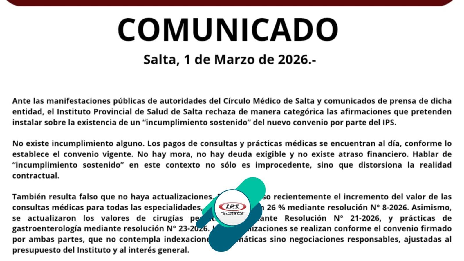 Comunicado en respuesta al Círculo Médico de Salta 